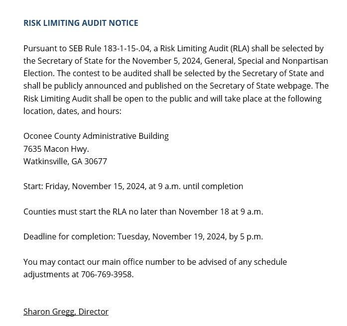 Risk Limiting Audit Notice