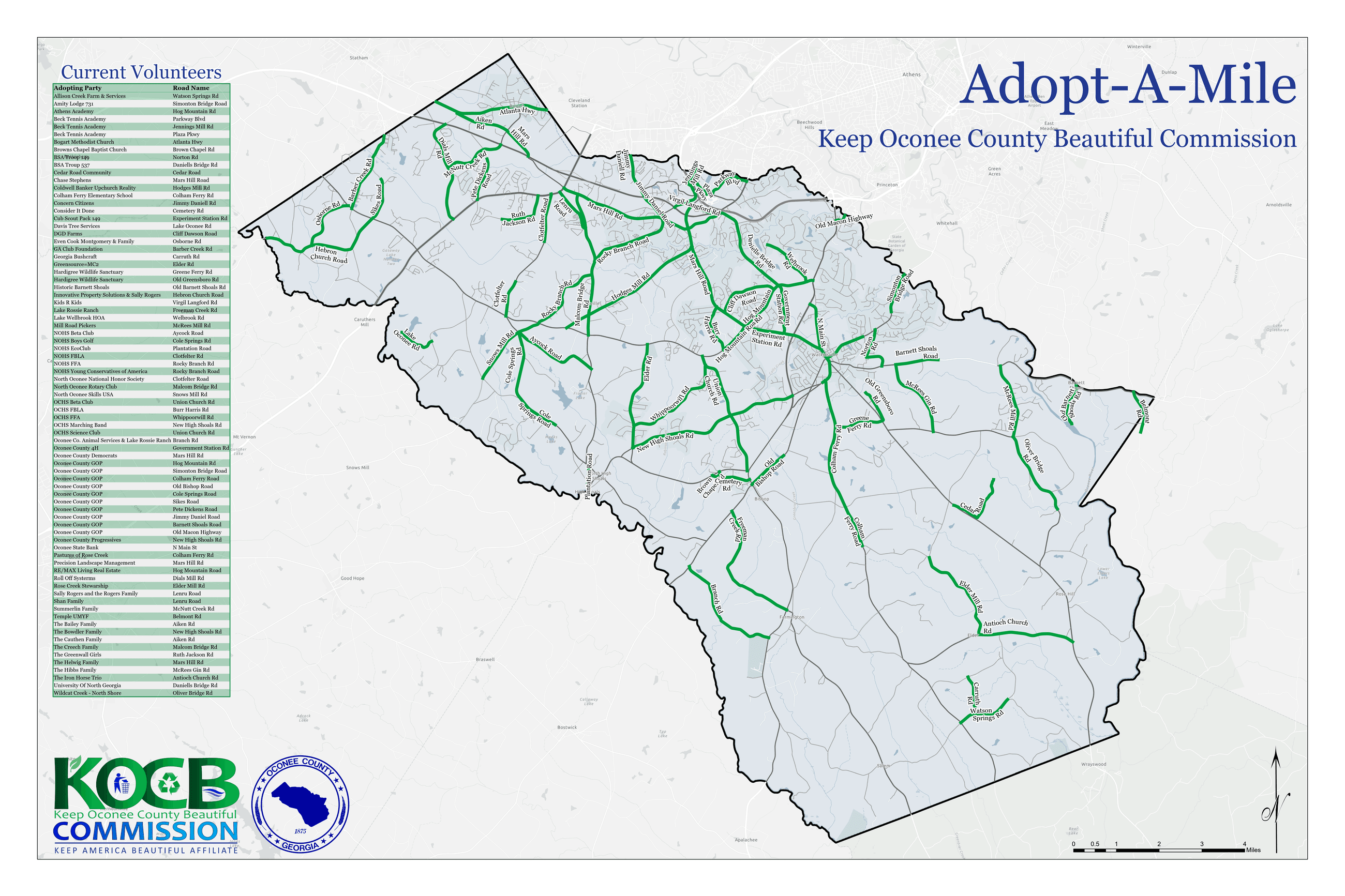 Adopt A Mile Map_3 Showing Sections of Road Adopted
